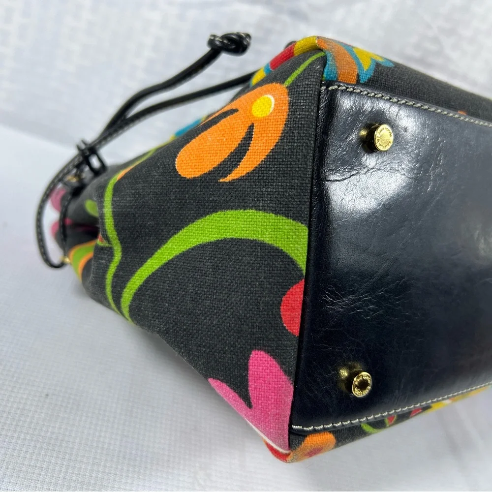 kate spade Black Floral Canvas Satchel with Pink, Yellow & Blue Flowers